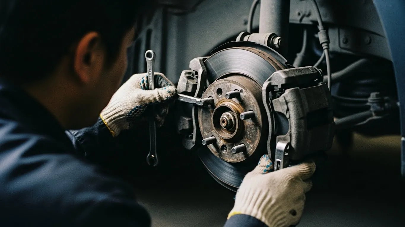 Mechanic servicing vehicle